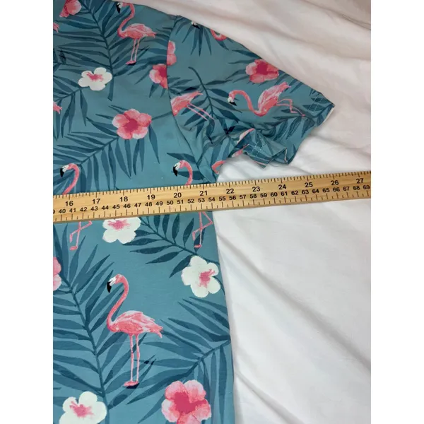 Free Planet Womens Flamingo‎ Tropical Floral T-Shirt Teal Blue Pink Large L - Image 5