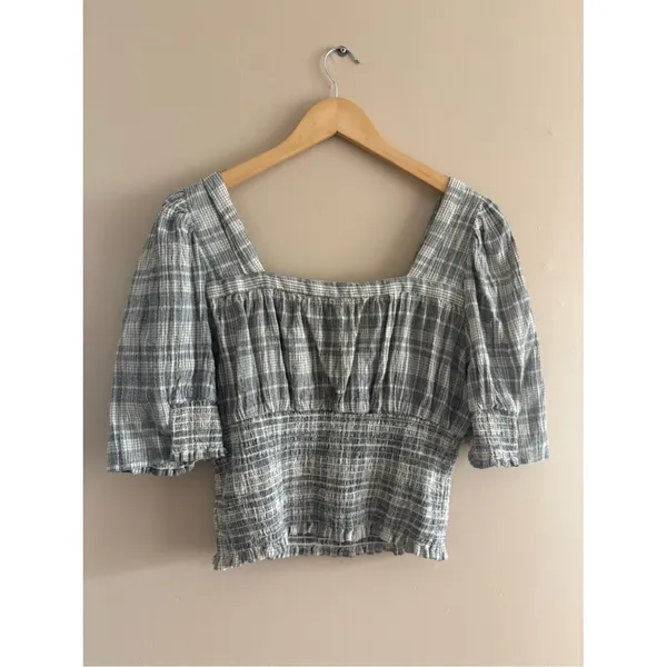 Universal Thread Cotton Square Neck Smocked Puff Sleeve Top Size Medium Gingham - Image 4