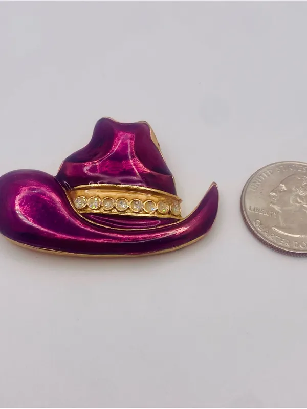Western Mates Hand Painted Enamel Purple Cowboy Hat Brooch with Crystal Band - Image 4