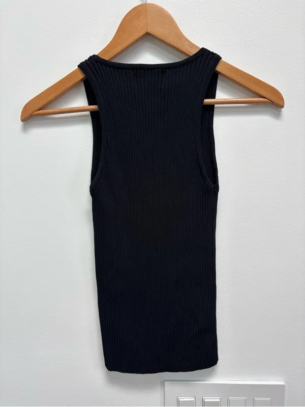 DISSH Scoop Neck Sleeveless Ribbed Knit Black Tank Top M - Image 3
