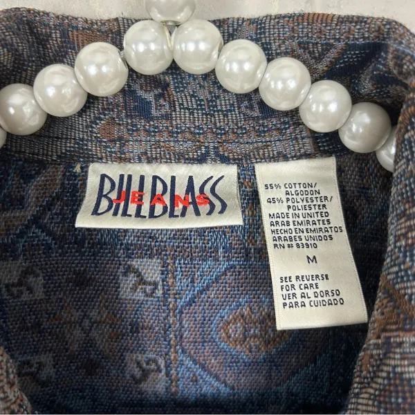 Vintage Bill Blass Patterned Tapestry Trucker Jacket Size M Blue Size M - Image 6