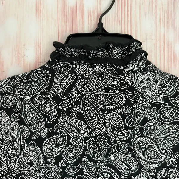 Lauren Ralph Lauren Black White Paisley Ruffle Front Long Sleeve Blouse Sz S - Image 9