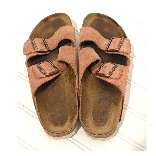 Birkenstock Arizona Suede Leather Sandals Pink Clay Two Strap Slides Womens 40 - Image 5