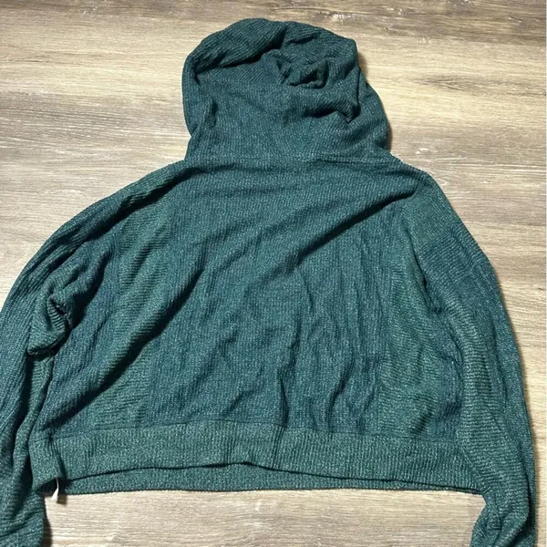 Anthropologie Daily Practice Cropped Waffle Knit Hoodie Teal - Image 5