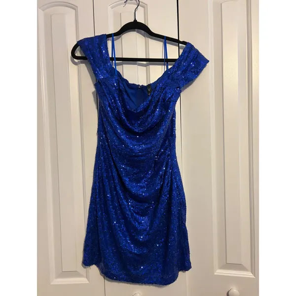 Windsors Blue Sequin Off The‎ Shoulder Bodycon Mini Dress Ruched Party - Image 2