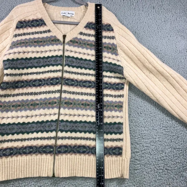 Vtg Croft & Barrow‎ Sweater Women XL 100% Wool Knit Zip Front Striped Beige - Image 6