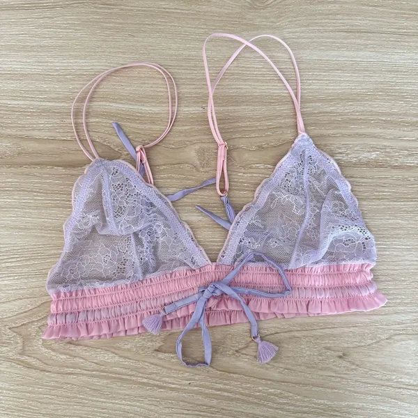 Free‎ People Small Gia Triangle Bralette Lavender Pink Floral Lace Coquette - Image 2