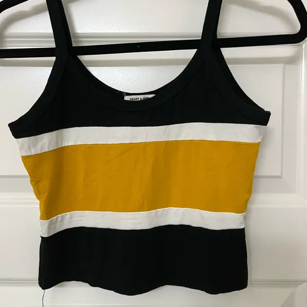 Heart + Hips Black and Yellow Striped Women's Crop Tank Size M - Image 5