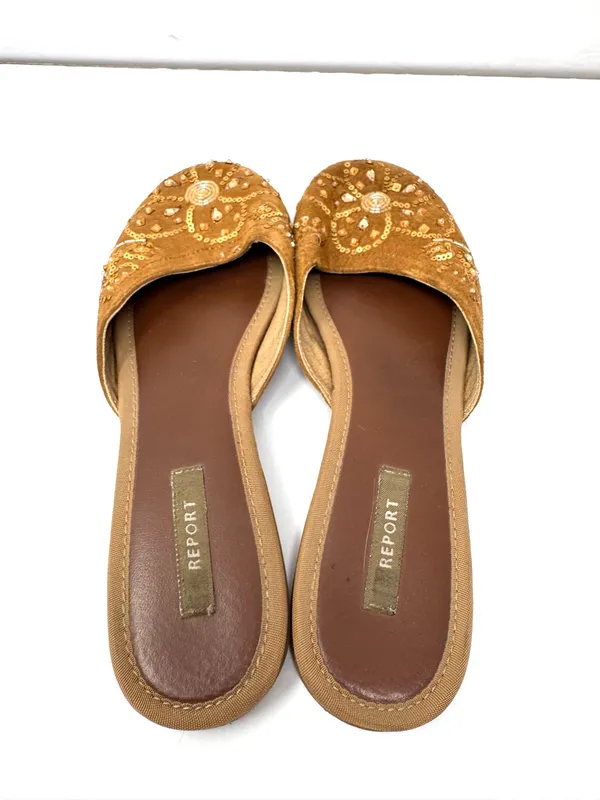 REPORT brown fabric/sequins/beading slides, unmarked size 9 - Image 7