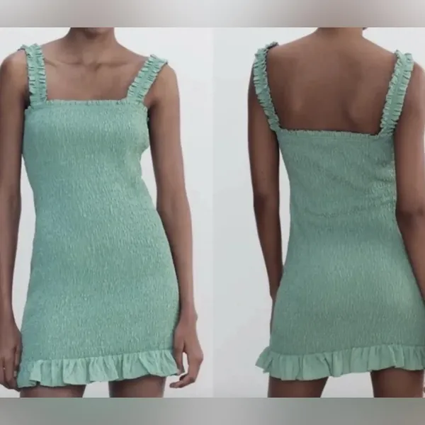Zara Mint Green Ruffle Mini‎ Dress Size Small - Image 2