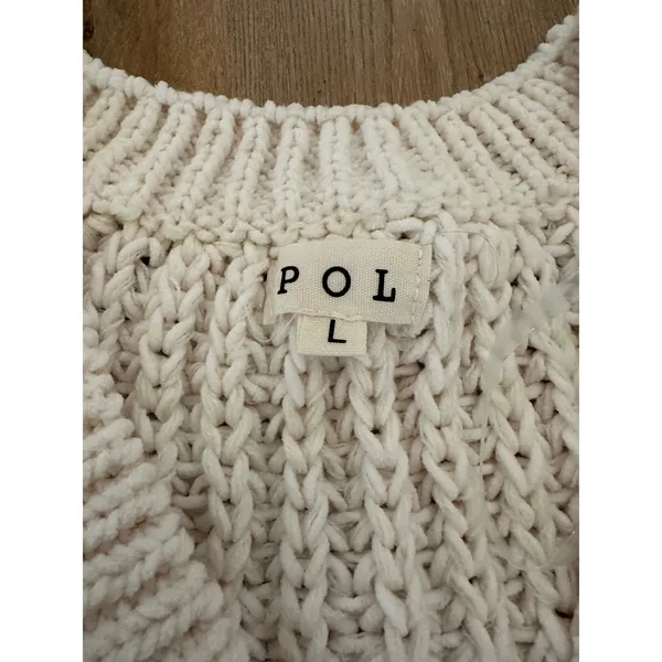 POL Cable Knit V-Neck Oversized Sweater Off White Cream Large YST585 - Image 4