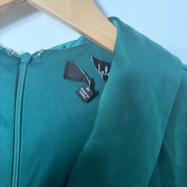 Lulus Elevated Persona Emerald Green Satin Collared Skort Romper Size Medium - Image 5