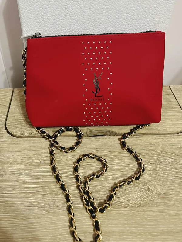 Saint Laurent Red Makeup cosmetic Bag Pouch case clutch Crossbody - Image 2