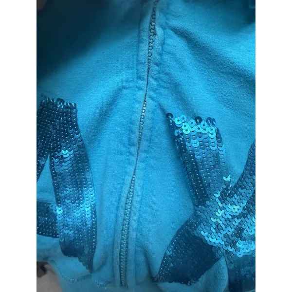 Armani Exchange‎ Pullover Sweatshirt Womens XL Turquoise Blue Good Sequin Logo - Image 4