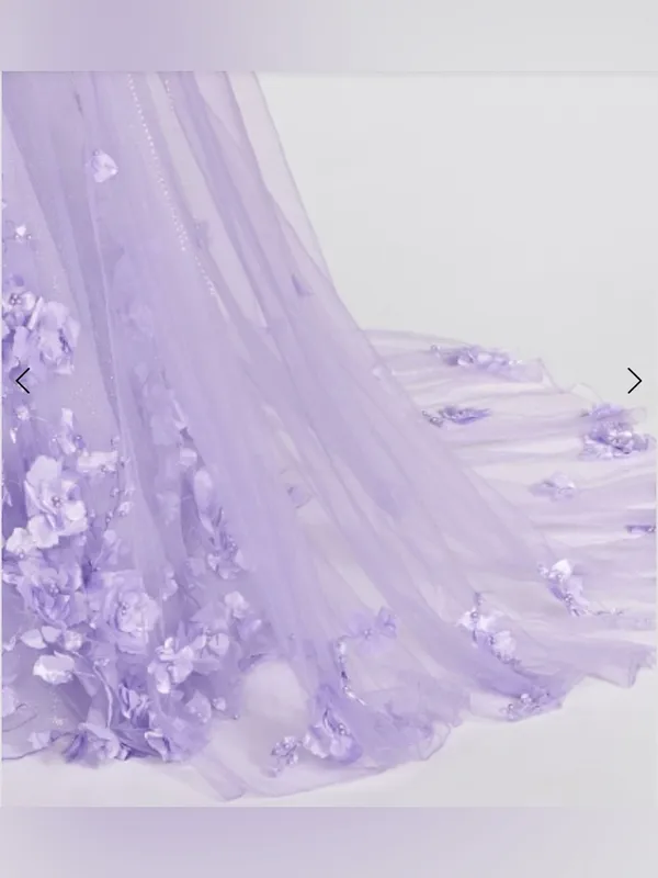 Ellie Wilde Lilac Embroidered Lace‎ Organza Sparkly Prom Dress w/Cape Sleeves 6 - Image 3