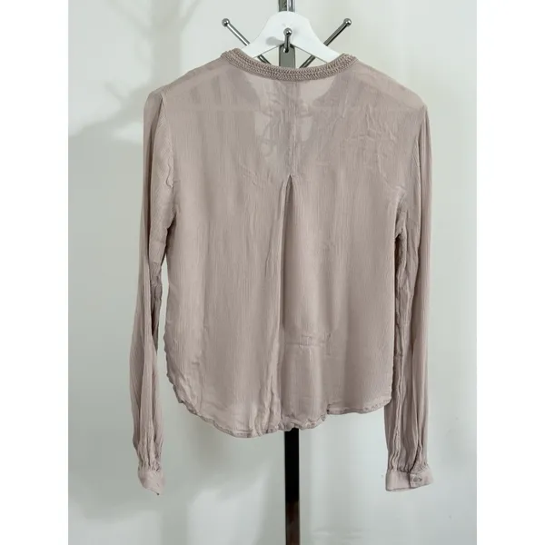 Floreat Anthropologie Boho Peasant Blouse Women Size 8 Rayon Beaded Tie Neck Top - Image 5