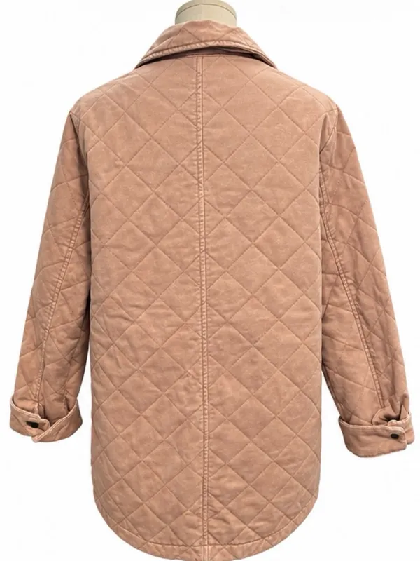 Joie Quilted Longline Jacket Coat Size Medium Blush Tan Cotton Snap Front - Image 3