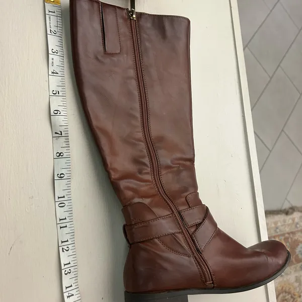 Boots Women's Tall Brown Leather Heeled Riding Boots with Buckle by Nine West 6 - Image 4