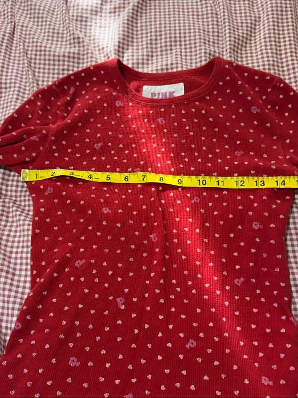 Y2K Victorias Secret Pink Red Heart-Print Long Sleeve Thermal Pajama Set - Image 6