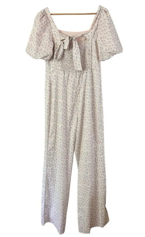 NWT Glamorous Bloom Maternity Ditsy Floral Smocked Straight Leg Jumpsuit Sz XS - Image 3