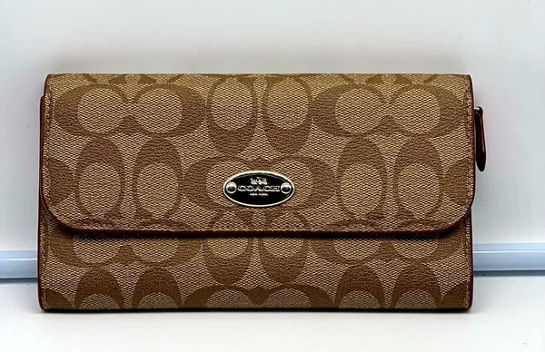 Coach brown leather signature Charlie C snap wallet pink interior A1532 … - Image 2