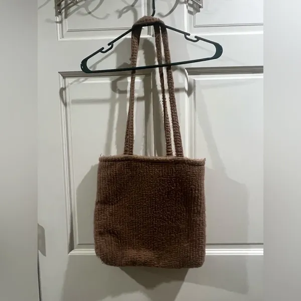 Brown Brushed Felt Santa Purse Appliquéd Holiday Boho Christmas Unbranded - Image 3