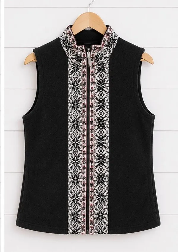 L.L. Bean vintage black Nordic fleece vest size small - Image 2