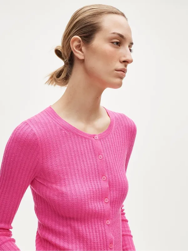J. Crew Featherweight cashmere pointelle cardigan in Neon Pinks Size XS NWT - Image 4