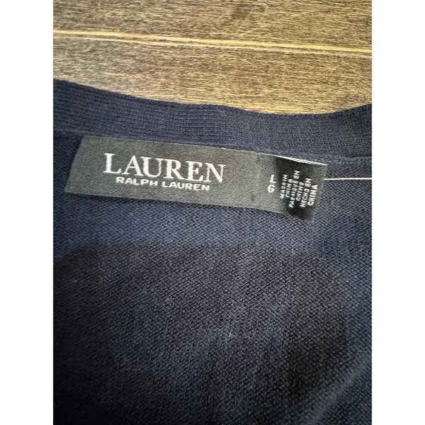 Lauren Ralph Lauren Women Striped Cotton Cardigan Sweater Navy/Red Size Large - Image 7