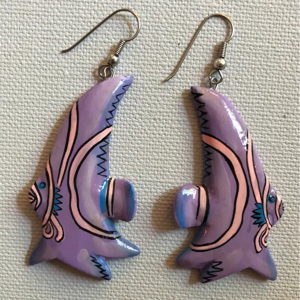Funky fish lightweight dangle earrings purple - Image 2