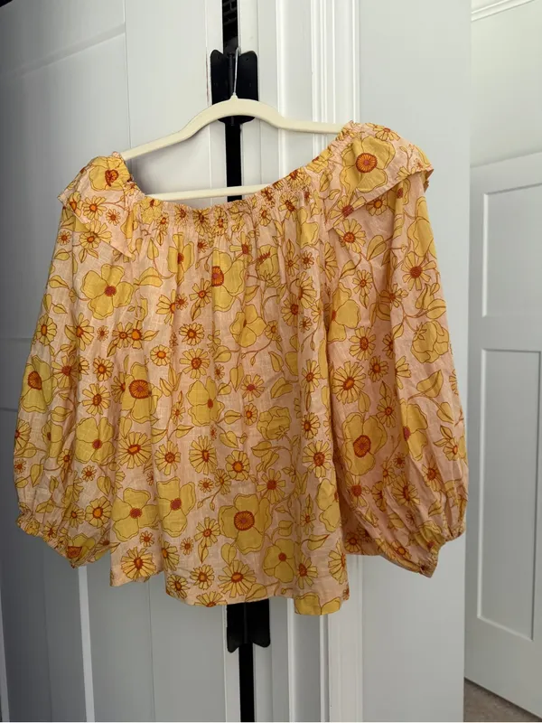 Free People yellow floral off shoulder blouse Miss Daisy Printed Top Ivory Combo - Image 5
