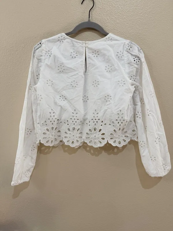 American Eagle Eyelet Blouse XS White 100% Cotton Embroidered Long Sleeve NWT - Image 3