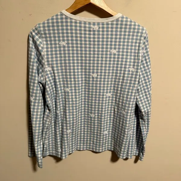 Roller Rabbit Hathi Gingham Pajama Blue Elephant PJ Top- Size Small - Image 5