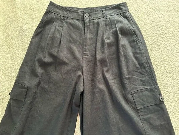 Madewell Womens Wide Leg Linen Blend Cargo Pants in True Black Size 6 - Image 6