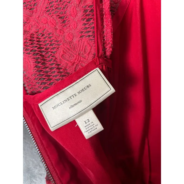 Moulinette Soeurs Anthropologie Red Lace Fit & Flare Dress Romantic‎ Coquette 12 - Image 5
