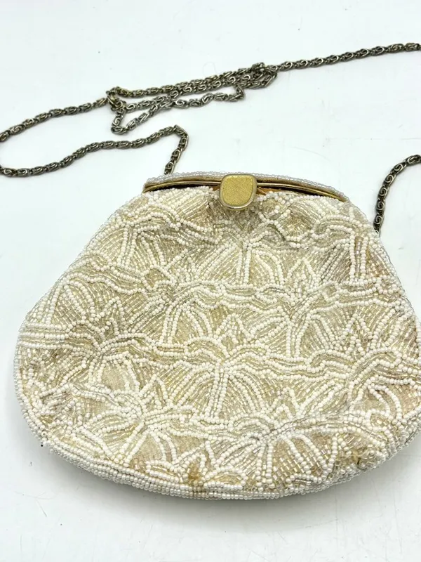 Carlo Fellini Clutch Purse Handbag White & Cream Beaded - Image 2