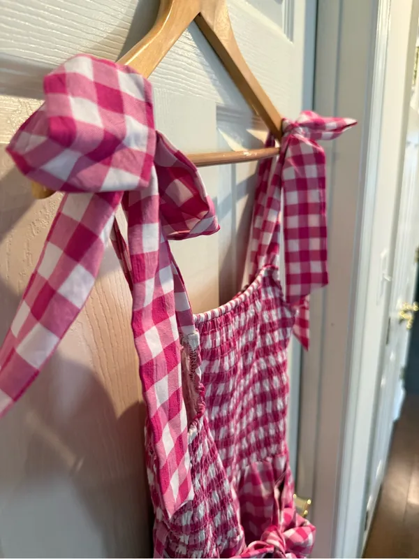&merci Pink Gingham Smocked Midi Dress - Image 3