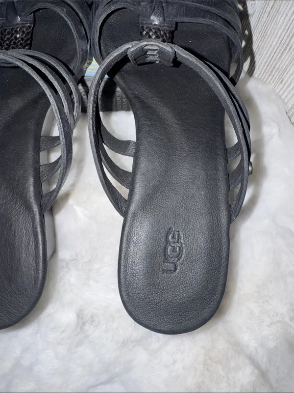 UGG Black Multi-Strap Leather Slide Sandals - Image 4