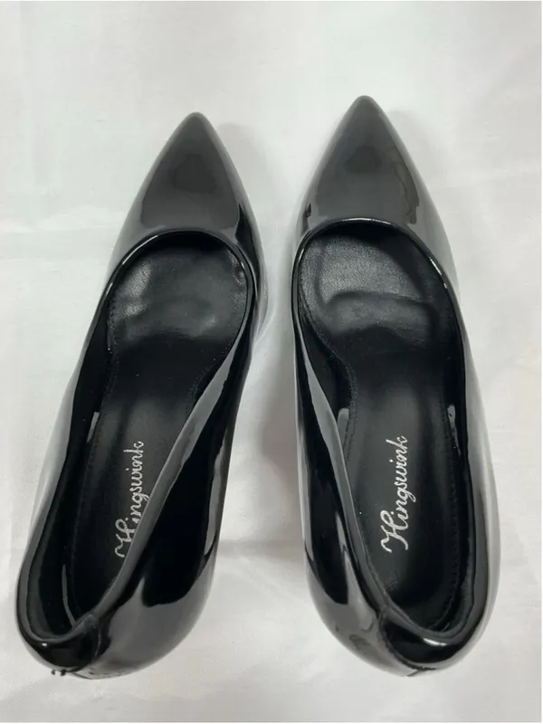 Womans New Hingswink Slip On Stiletto Pumps 8.5 Black Pointed Toe - Image 5