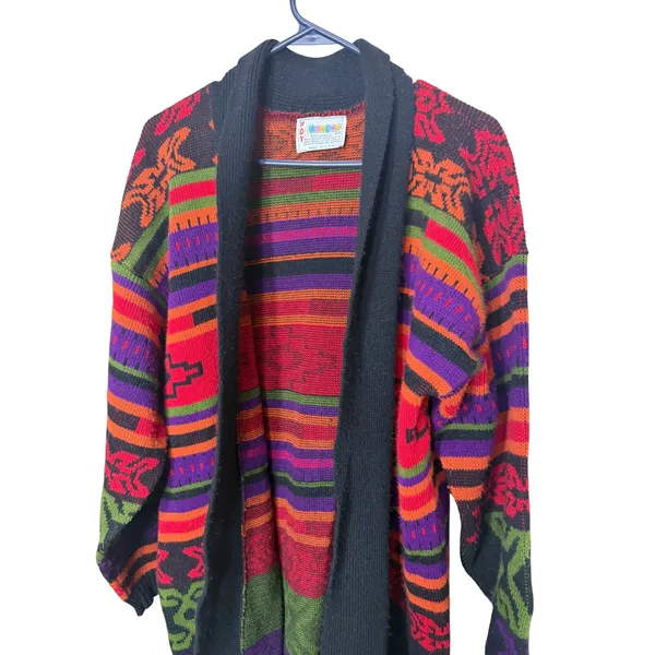 Vintage Hot Cashews‎ Multi Color Geometric Shawl Cardigan Sweater USA Made - Image 2
