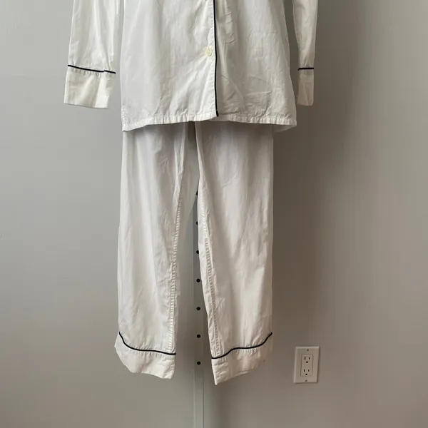 J.Crew XXS White Pajama Set Cotton Piping Long Sleeve Sleepwear Loungewear - Image 3