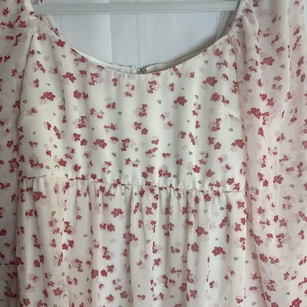 FRANCESCA'S MI AMI WHITE RED FLORAL LONG SLEEVE BABYDOLL DRESS Size XS Preowned - Image 4