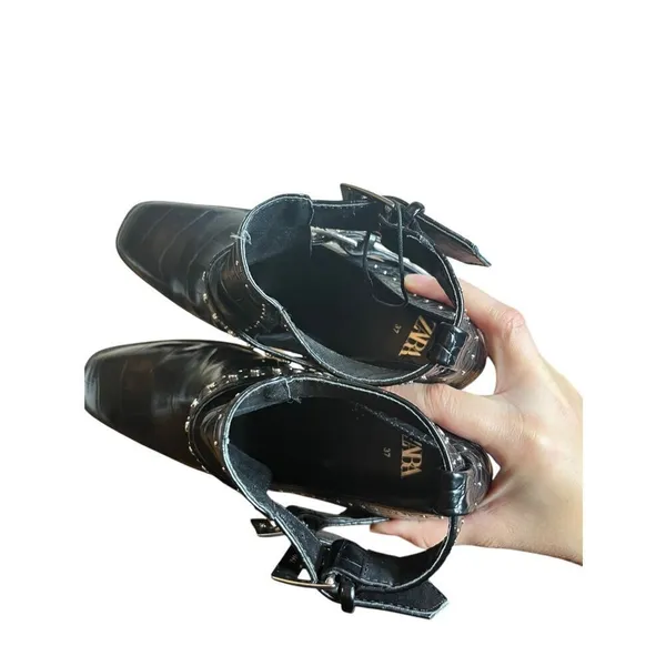 Zara Black Faux Crocodile Skin Pattern Reptile Heel Ankle Booties EUR 37 US‎ 6.5 - Image 9