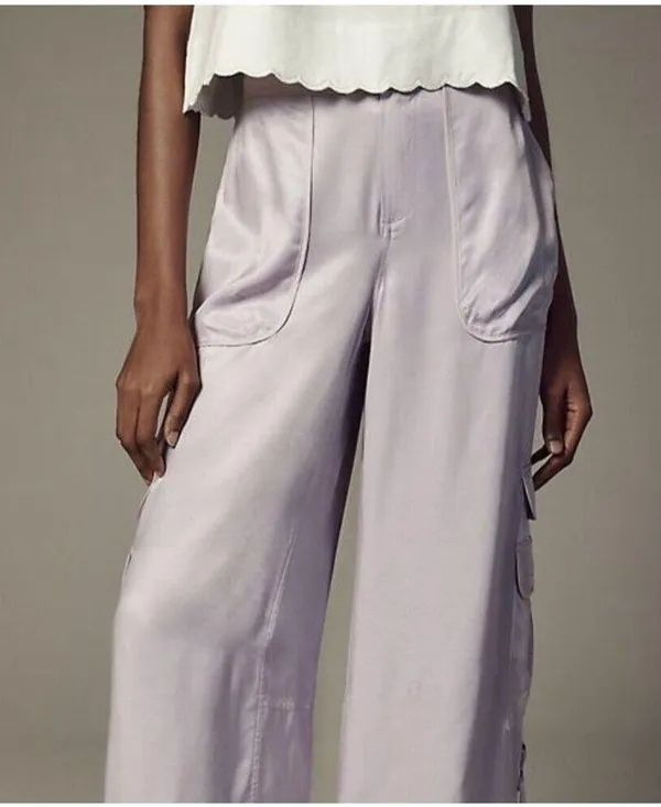By Anthropologie Palazzo Utility Pants Cargo Wide Leg Lilac Purple Pull On Sz 10 - Image 5