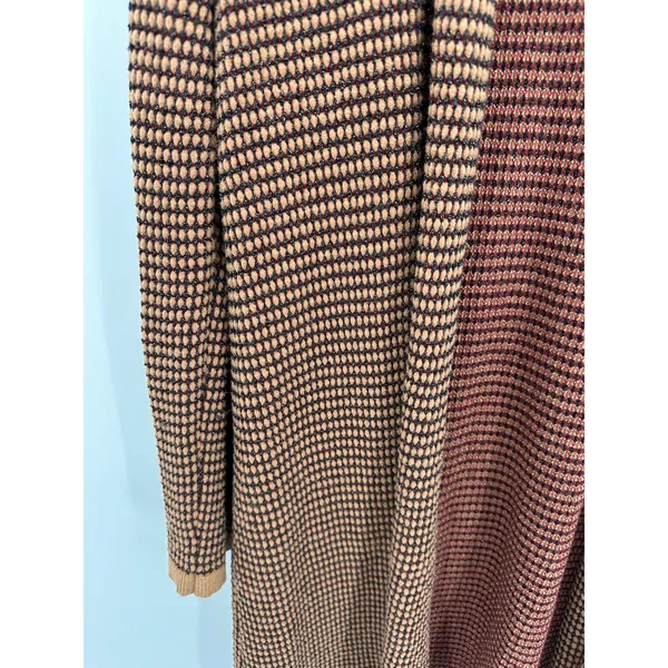 Zara Sweater Women XL Tan Black Red Long Sleeve‎ Open Front Knit Cardigan - Image 4
