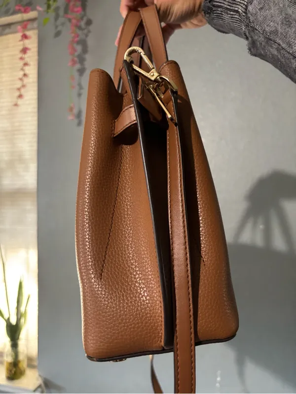 Michael Kors Brown Pebbled Leather Belted Satchel Crossbody Bag - Image 11