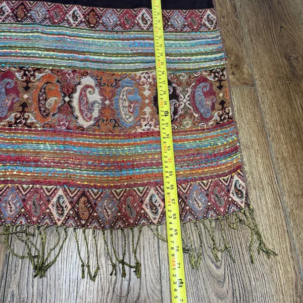 Vintage Cashmere Silk Scarf shawl‎ bohemian indie paisley wrap festival brown - Image 6