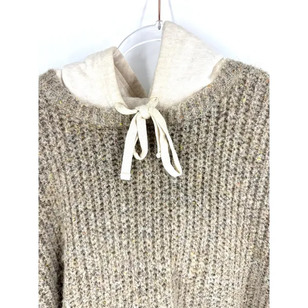 Offline by Aerie Womens XL Tan Marl Chunky Knit Hooded Sweater Multi Color Fleck - Image 2