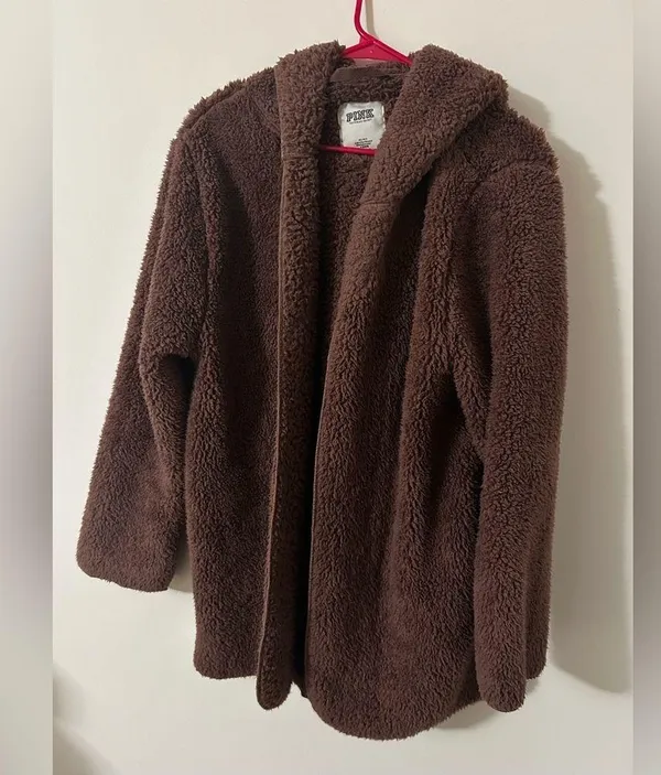 PINK maroon fuzzy jacket - Image 3