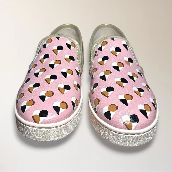 Coach 8B Pink Heart Print Slip On Sneakers Metallic Gold Trim FG2113‎ Travel - Image 5